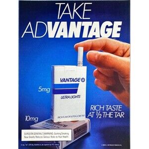 Vantage Ultra Lights Cigarettes "Take AdVantage" Vintage Print Ad 1989